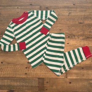 🎄 Green/White Striped Long John PJ Set w/ Red Accents